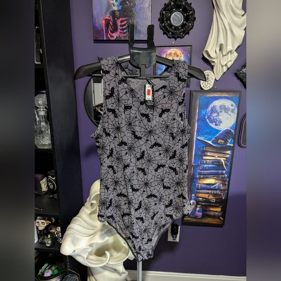 torrid Tops - Torrid Black and Gray Web Pattern Bodysuit